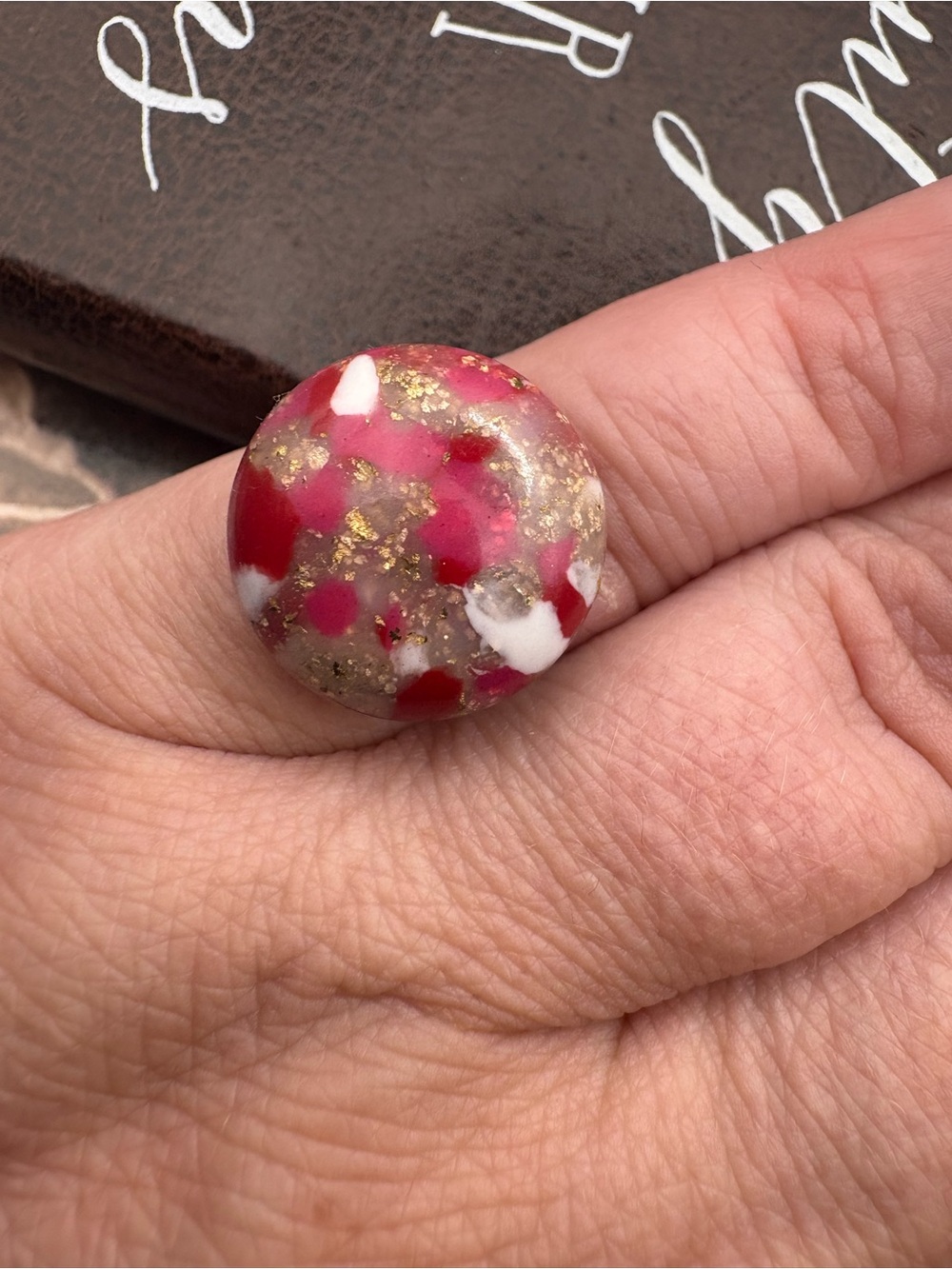 Handmade Vintage 1960s Cabochon Ring Mod Confetti Statement Jewelry